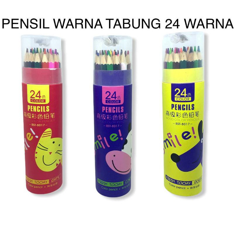 

pensil warna tabung 24 warna + Rautan / Pensil warna tabung / Pensil warna