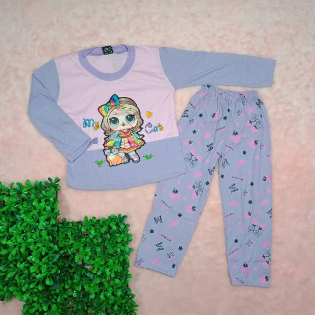 Ss#212 Setelan Anak Perempuan size 3-4tahun / Piyama Anak Cewek / Baju Lol / Baju nyala