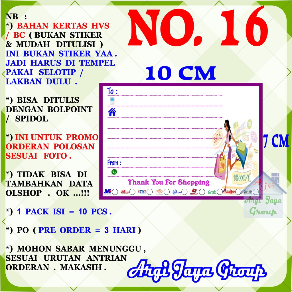 

Promo!Label Pengiriman Polosan Kertas Manila No = 16 (10x7cm) 1 Pack = 10 Pcs
