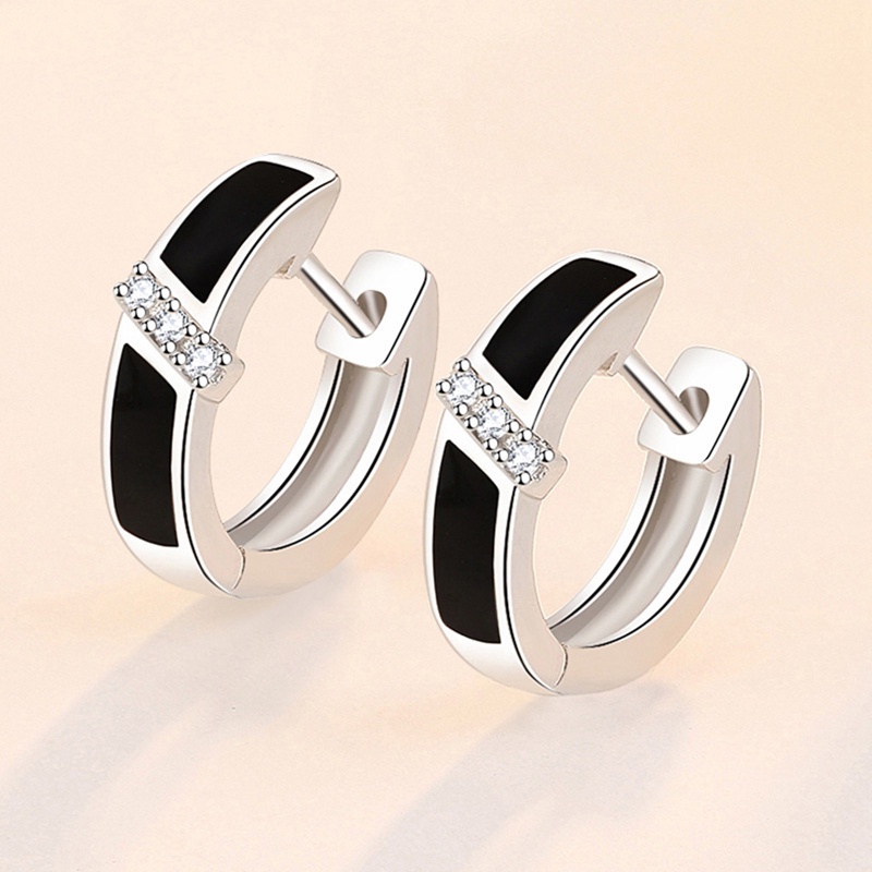Anting Bulat Bahan Sterling Silver 925 Warna Hitam Untuk Wanita