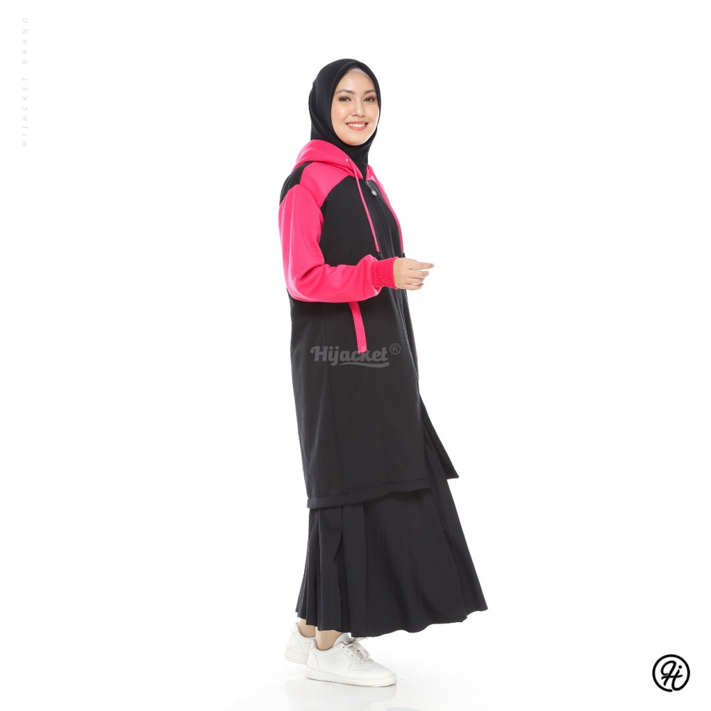 HIJACKET ALICIA| HIJAKET JAKET HIJAB PANJANG WANITA MUSLIMAH SYAR'I-Black