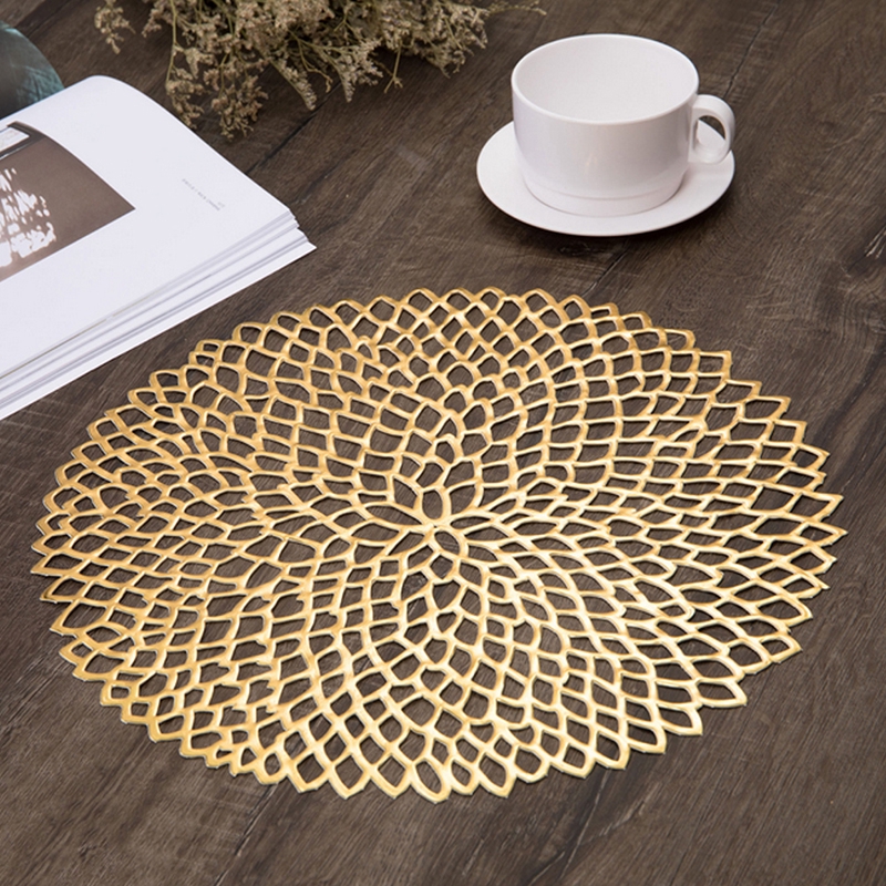 Pvc Placemat Bronzing Flower Hollow Pad Tatakan Gelas Insulasi Panas Non Slip Alas Meja Makan Home Table Decor