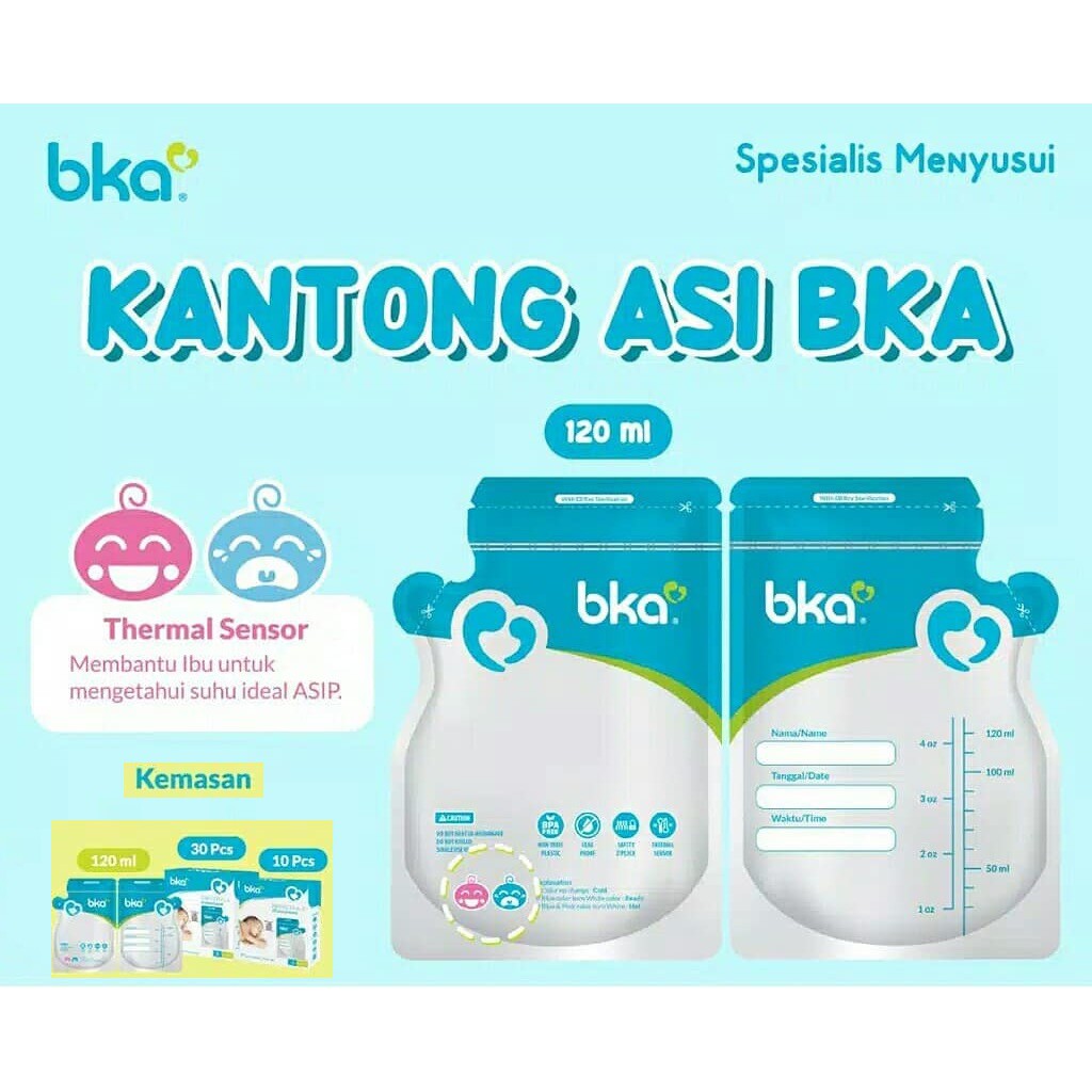 BKA / MIMIMA Kantong ASI 120 ml isi 30 / 10 pcs dengan Thermal Sensor - Breastmilk Storage Bag 120ml NEW