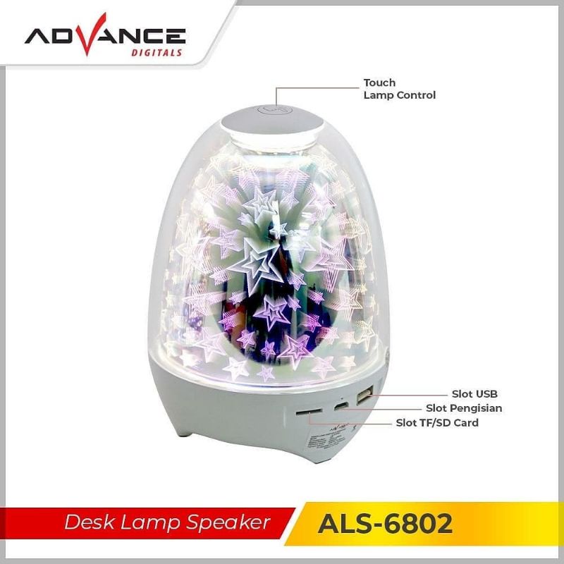 ADVANCE Pertable Speaker dgn Lampu Hias Touchscreen ADVANCE ALS 6802 / Lampu Sentuh Unik ADVANCE ALS 6802 Garansi Resmi