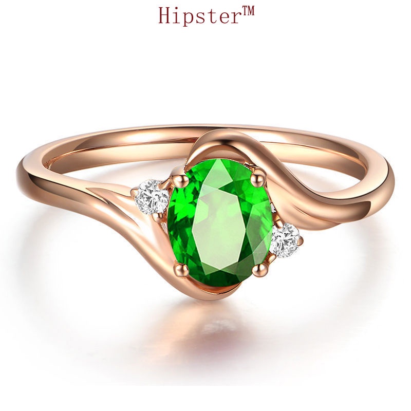 Best Selling Fashion Trend Creative Rose Gold Green Crystal Open Adjustable Ring