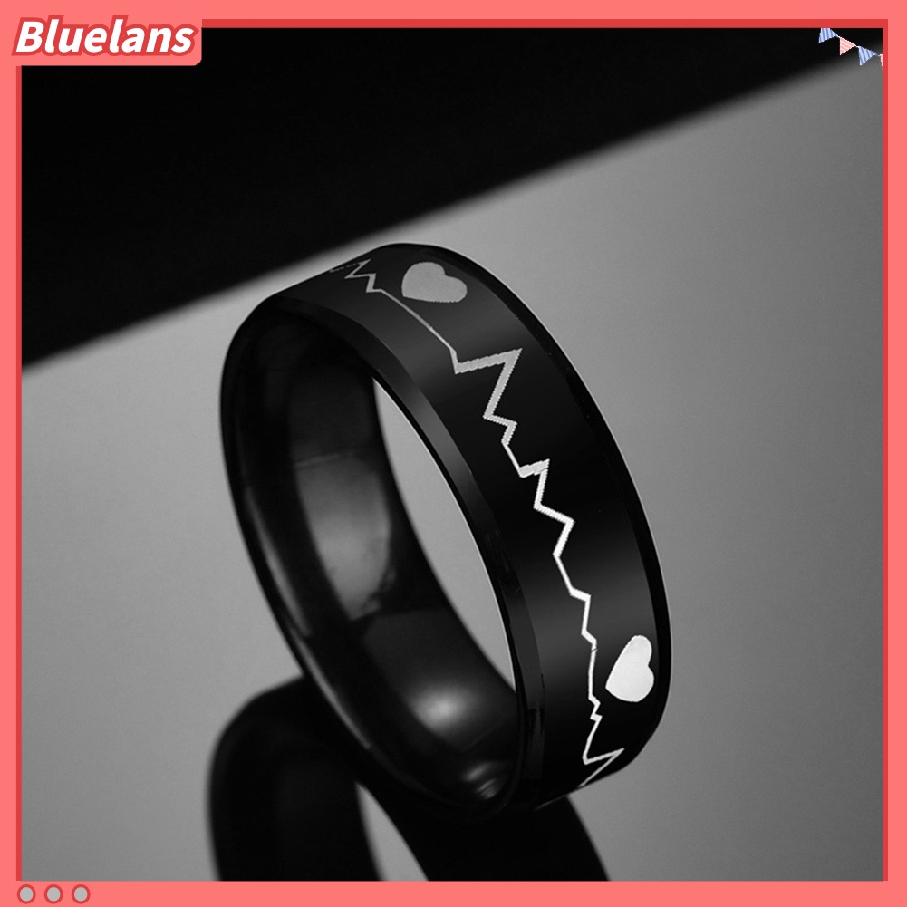 Bluelans Fashion Men ECG Heartbeat Band Finger Ring Party Club Jewelry Birthday Gift