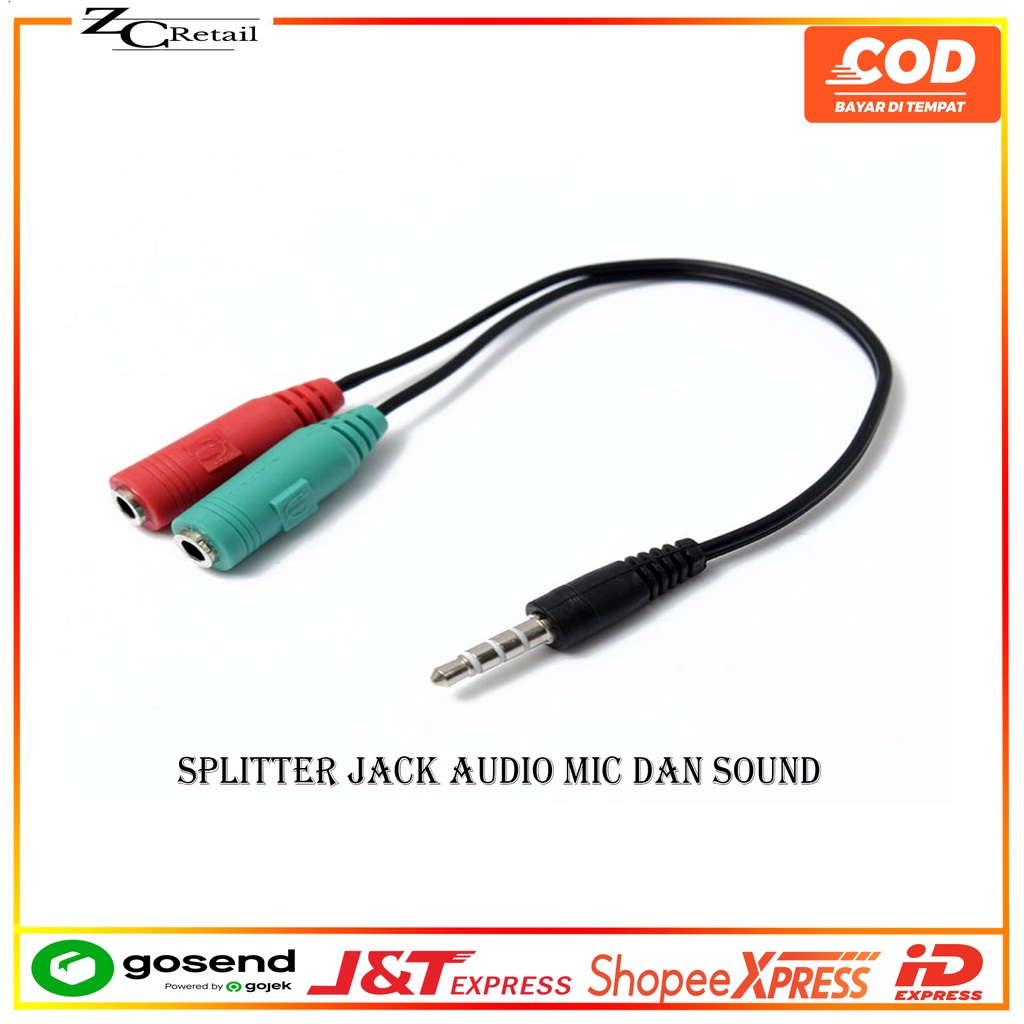 Conector Converter spliter HP Kabel Jack 3.5mm headset Male To 2 Female Mic dan Audio merah hijau