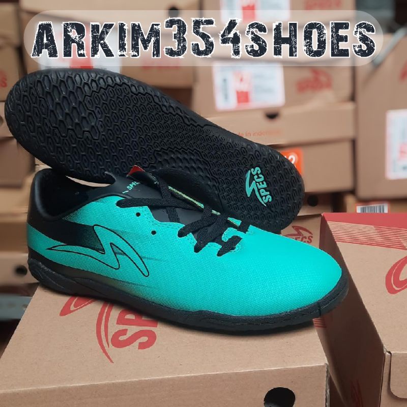 SEPATU FUTSAL SPECS AZURA IN BLACK/MANTIS AND WHITE 100% ORIGINAL