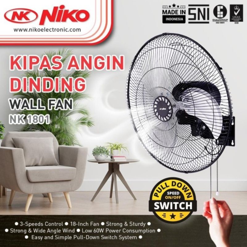 Niko Kipas Angin Dinding Besi 18 Inch / Wall Fan NKW 1801