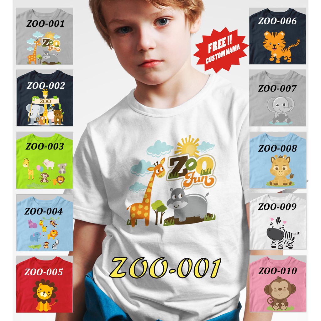 [FREE NAMA !!]  Kaos Anak &amp; Family Zoo Animal 100% COTTON PREMIUM