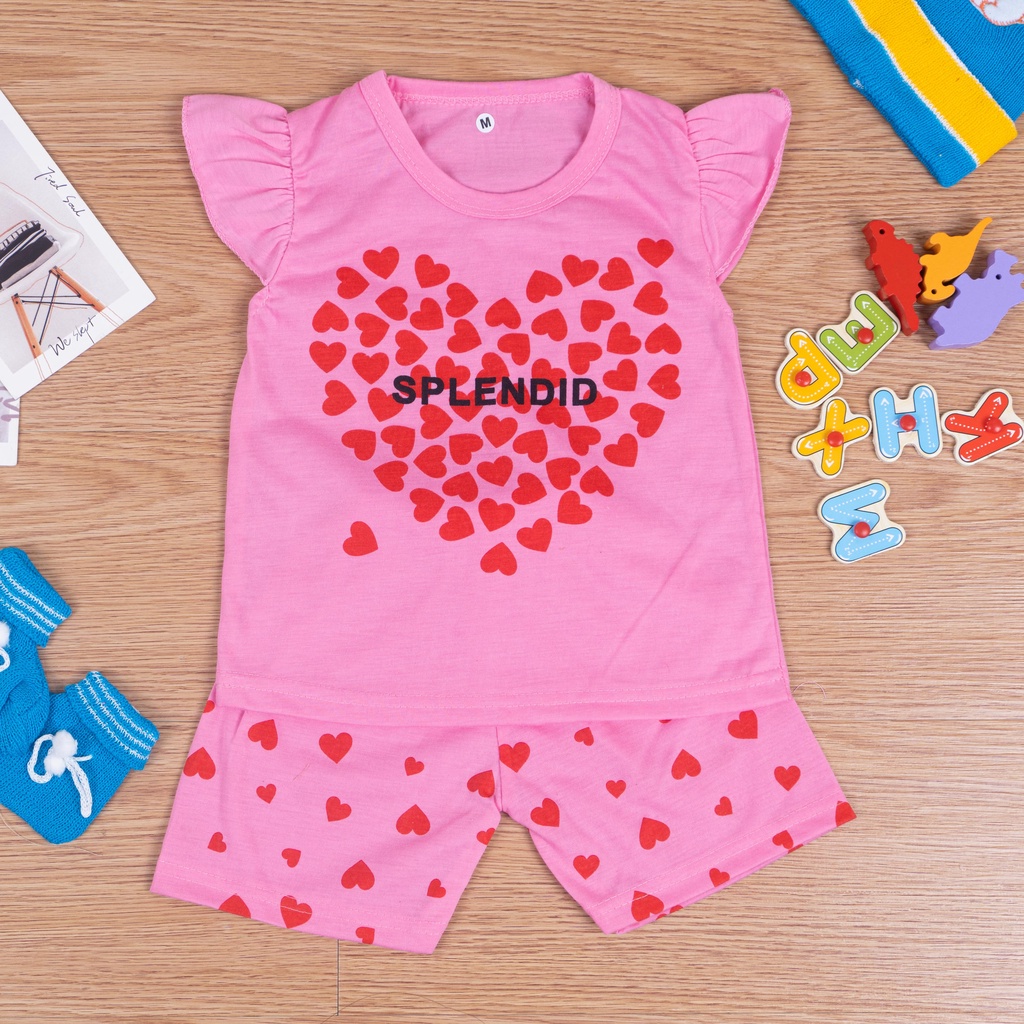 IL - SETELAN ANAK RUFFLE TEE PEREMPUAN MODEL TANGAN KUPU - KUPU / SET ANAK LUCU MOTIF SABLON