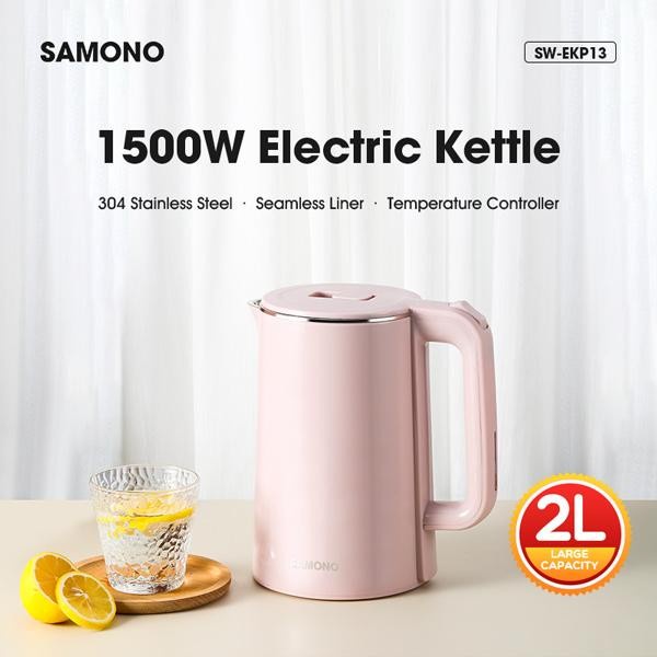 TEKO LISTRIK SAMONO SW-EKG13 KETTEL Pemanas Air Kopi Teh Double Wall Stainless Steel Food Grade 2L