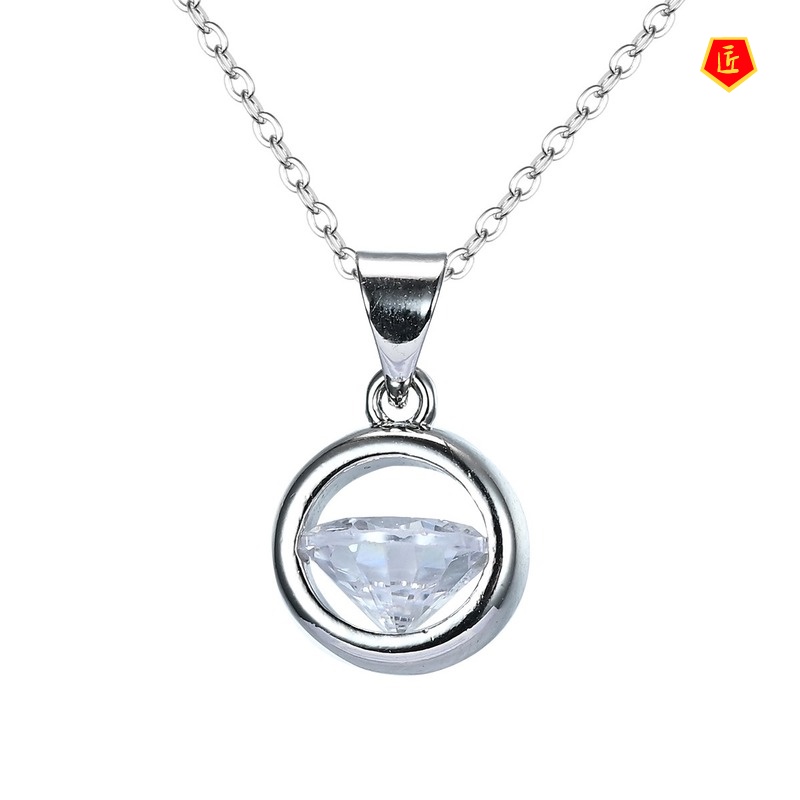 [Ready Stock]Korean Style Zircon Circle Necklace Silver Simple Personality