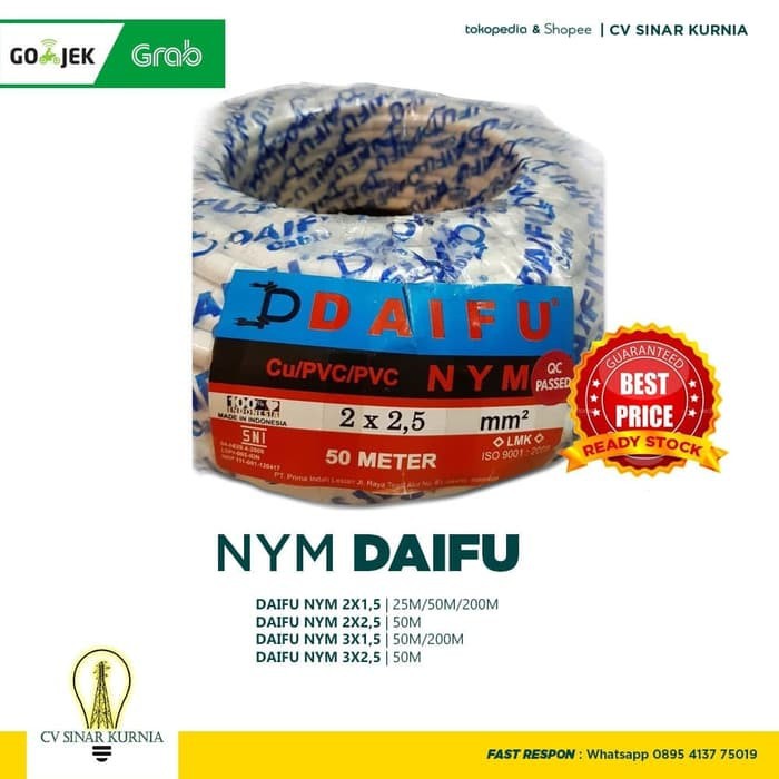 Kabel Listrik NYM 3x2,5mm 50M DAIFU | DAIFU Kabel NYM | SNI