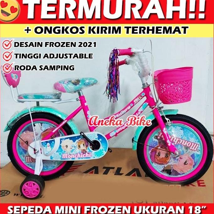 Sepeda Anak Perempuan 16 Inch Mini Frozen Monchichi Roda 4 Keranjang