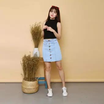 QFS JEANS FELA MINI SKIRT / SOFT BLUE / HITAM / GOOD QUALITY