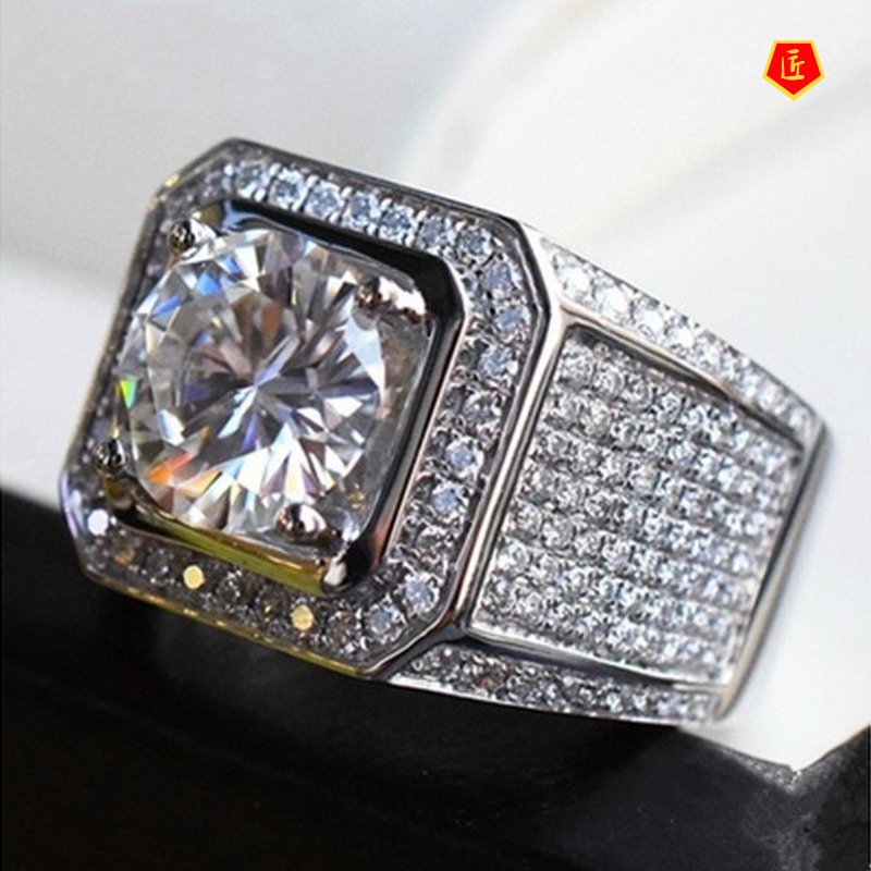 [Ready Stock]European and American Fashion Square Ring Full Diamond Micro Inlaid Exaggerated Style