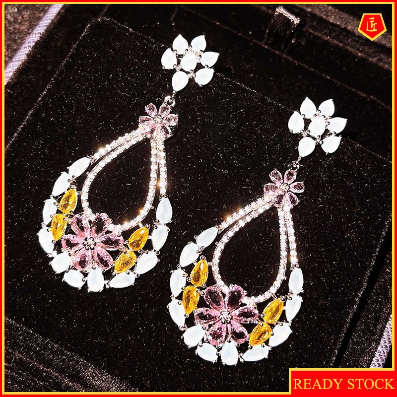 [Ready Stock]Vintage S925 Silver Yellow Gemstone Long Earrings