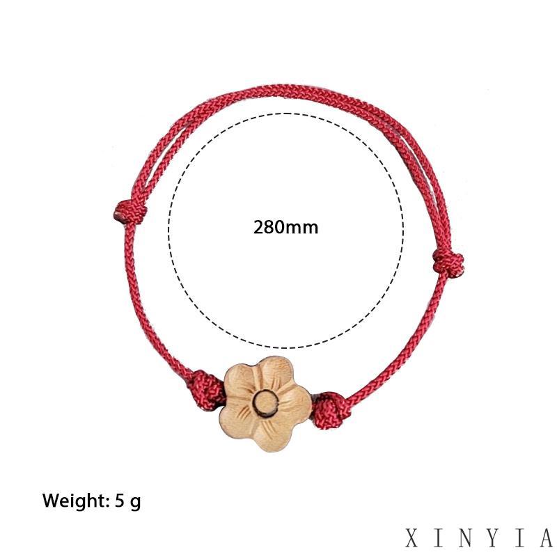 【COD】Gelang Tangan Tali Merah Anyaman Tangan Desain Ukiran Kayu Peach Plum Mekar Untuk Wanita gelang pasangan