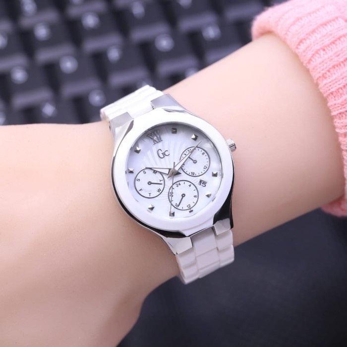 Jam Tangan Wanita gc rantai mika chrono variasi Silver putih Anti Air Awet Murah Keren Arloji Wanita