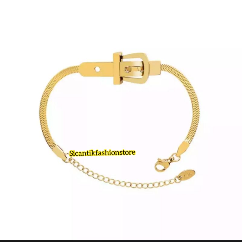 Gelang Wanita Titanium Gold Motif Gesper Terbaru Anti Karat selamanya Gelang Titanium Terlaris Kekinian Mewah