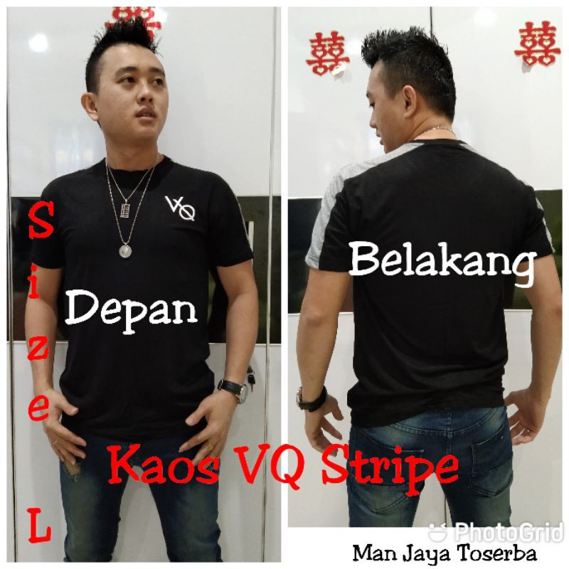 Baju kaos / Kaos VQ STRIPE / Baju Vanquish gym fitnes pria shoulder list casual