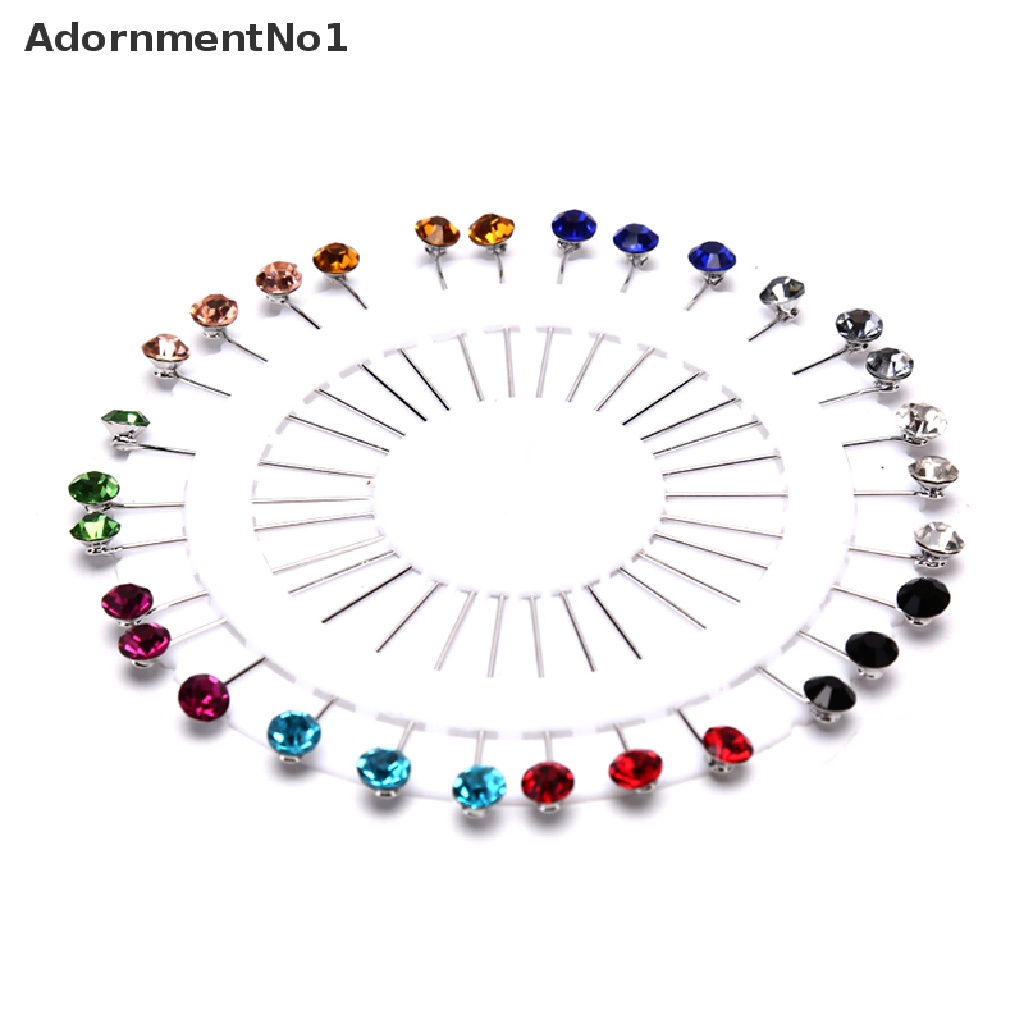 (AdornmentNo1) 30pcs / Set Bros / Pin Bentuk Snag Aksen Kristal Warna-Warni Untuk Aksesoris Hijab / Dress Wanita