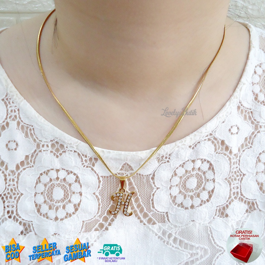 Lovelybutik - Kalung Inisial Huruf Titanium anti karat Kalung hurup Abjad Alphabet Ins H Klasik Bonus Kotak Perhiasan