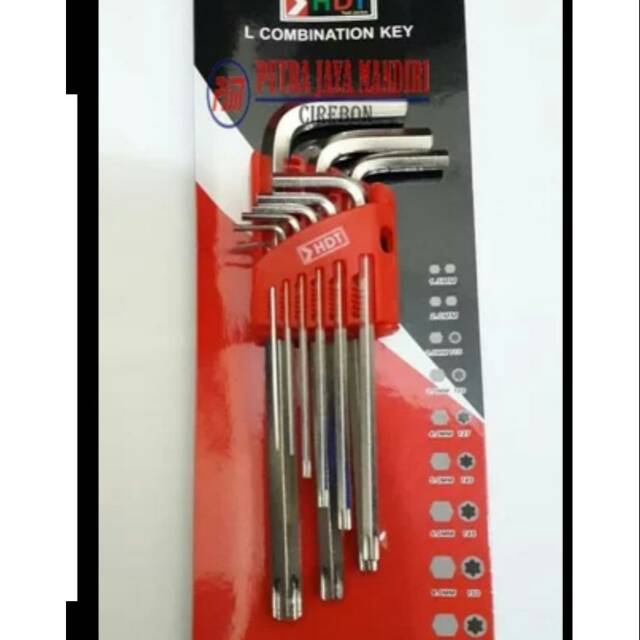 Kunci L Set Kombinasi Hex Dan Bintang Set 9 Pc  - Kunci L Combination Hex And Torx