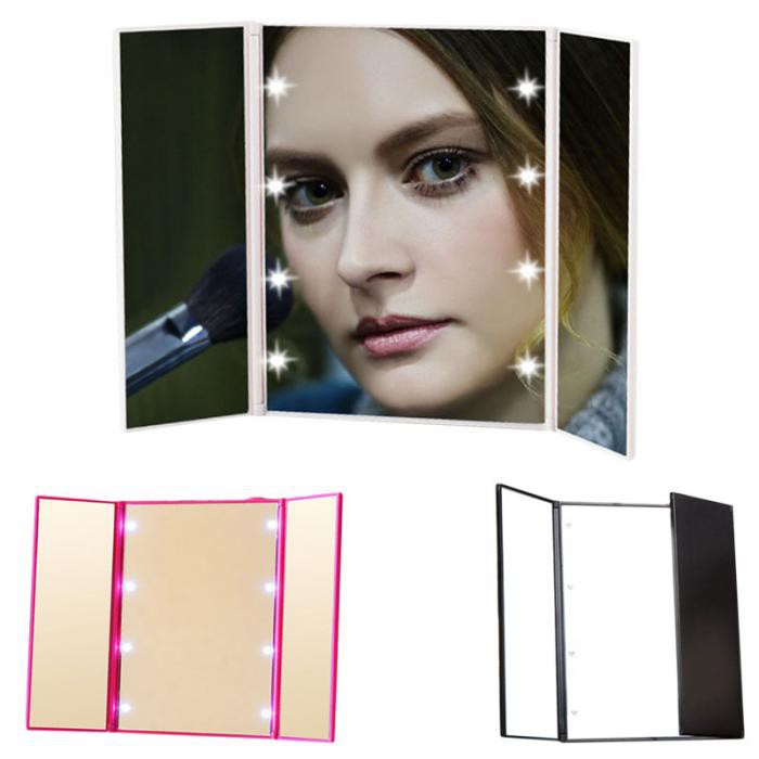 Cermin Lipat Lampu LED /Makeup Mirror Kaca Rias Portable