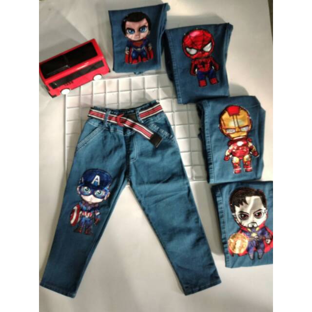 Celana jeans panjang super hero led size 1,2,3,4,5,6=7,8,9,10,11,12 (1-10th)