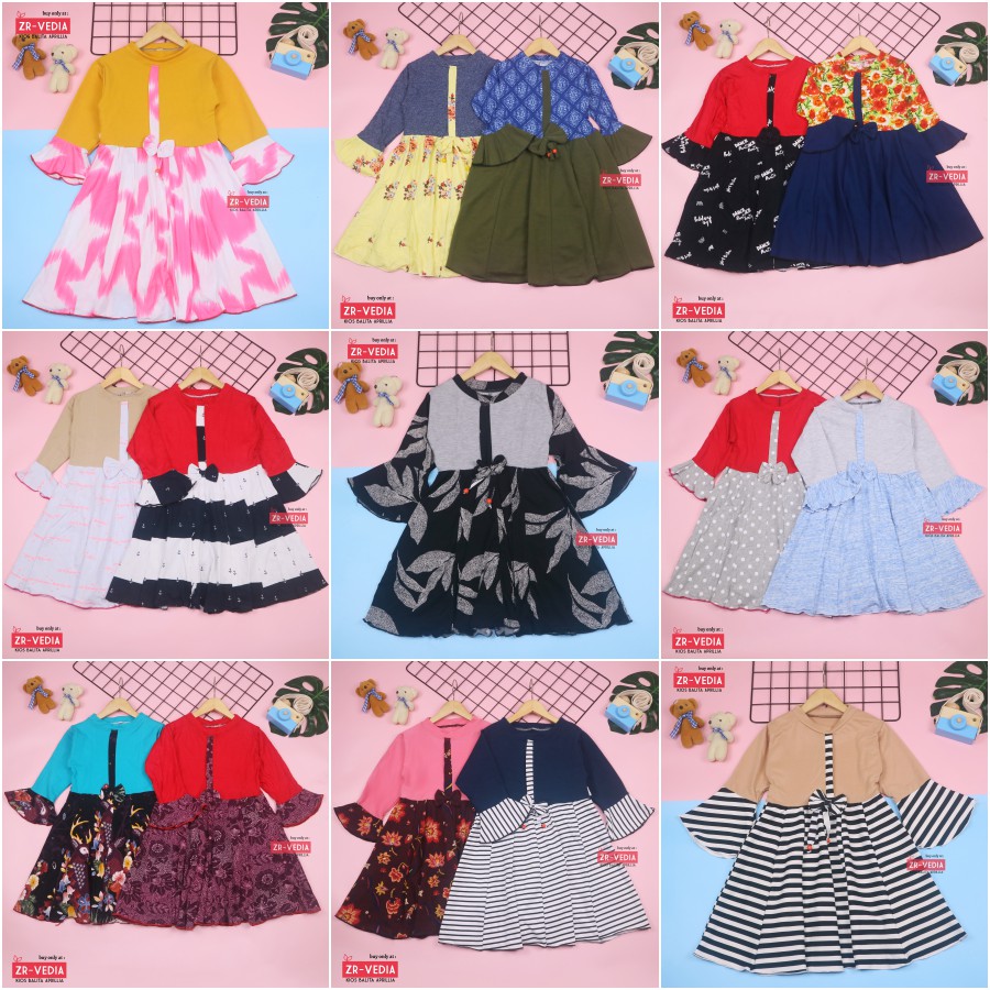 Dress Sissy 1-8 Tahun / Dress Anak Lengan Panjang 3/4 Baju Perempuan Dres Terompet Cutbray Blouse