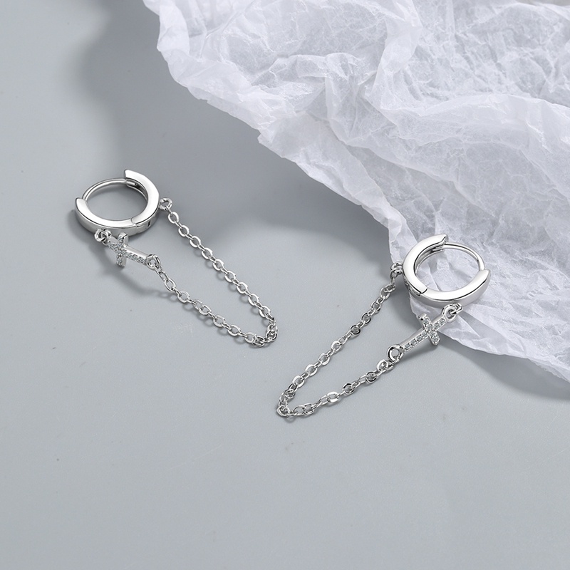 Anting Rumbai Panjang Bahan 925 Sterling Silver Aksen Kristal Zirkon Untuk Wanita