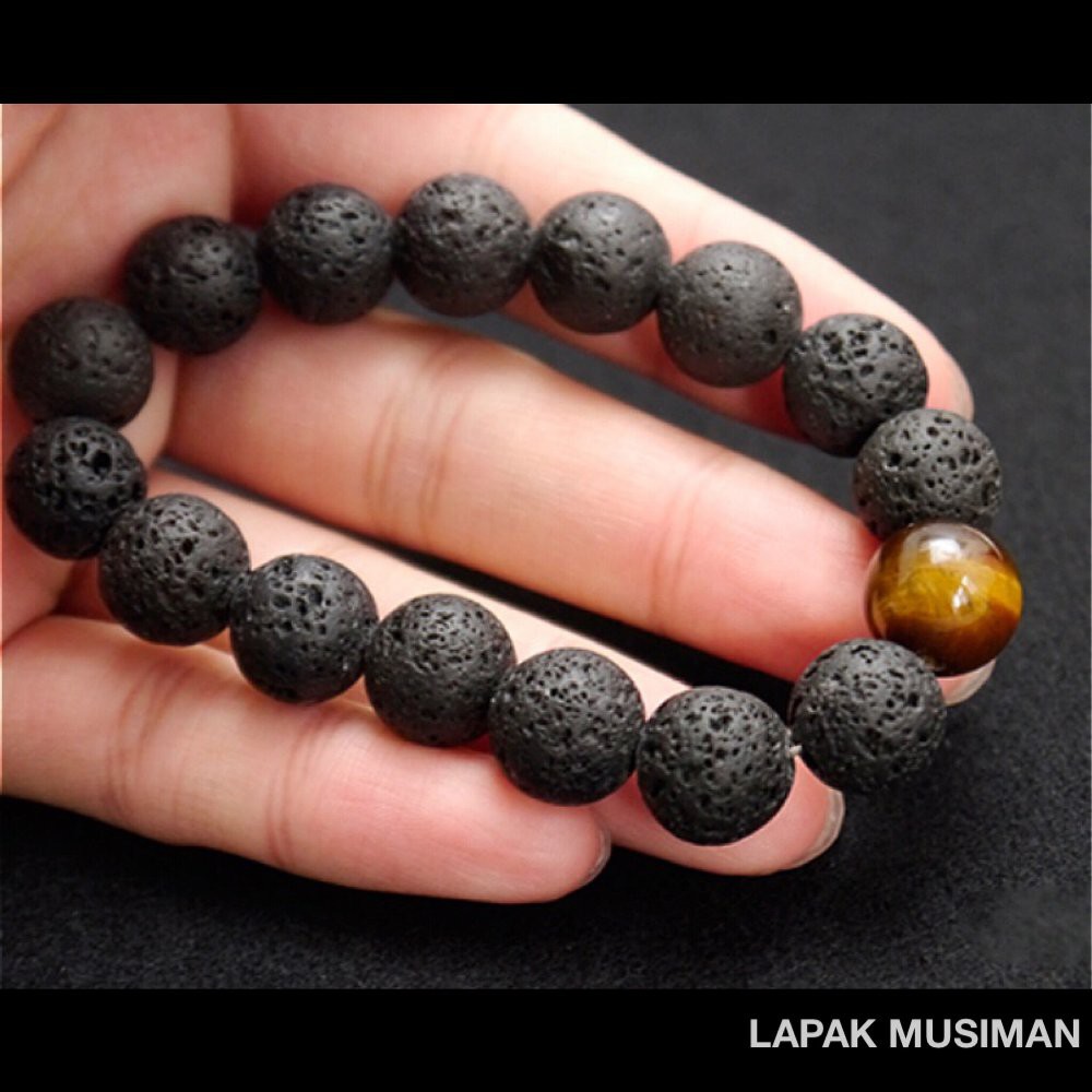 [Bayar di Tempat] GELANG BATU LAVA TIGER EYE ASLI NATURAL