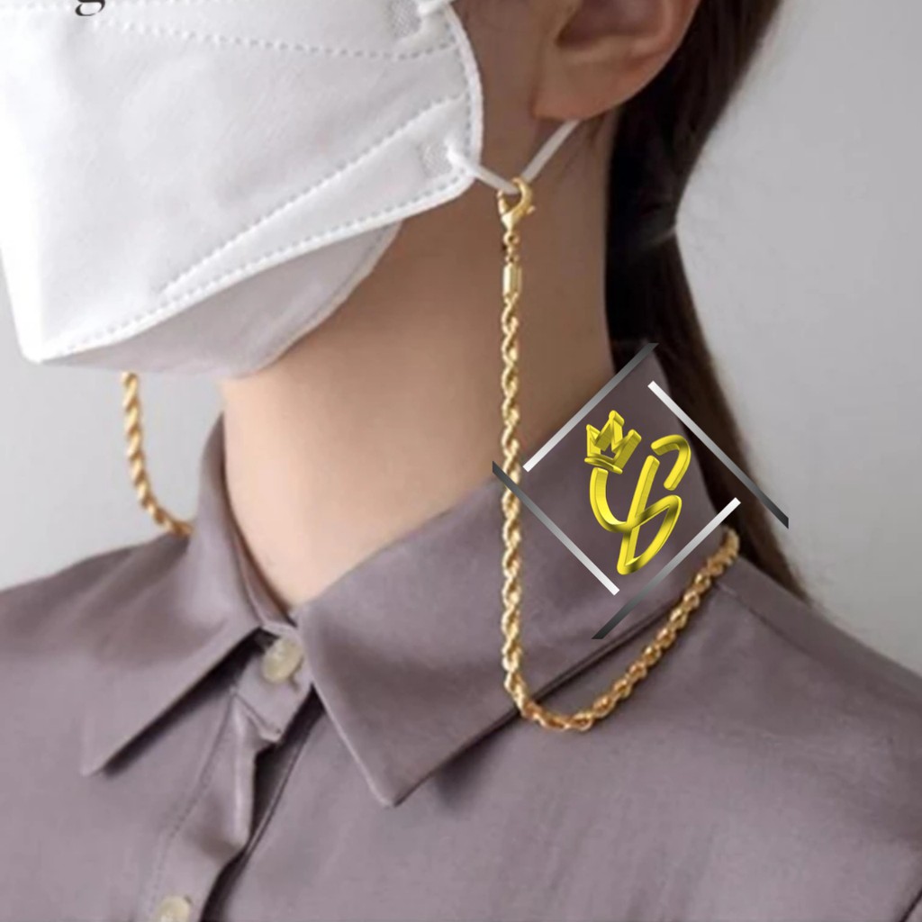 Kalung Strap Mask Masker Hijab rantai Anak Korea Pria Wanita Titanium Anti Karat Silver Gold Emas K 
