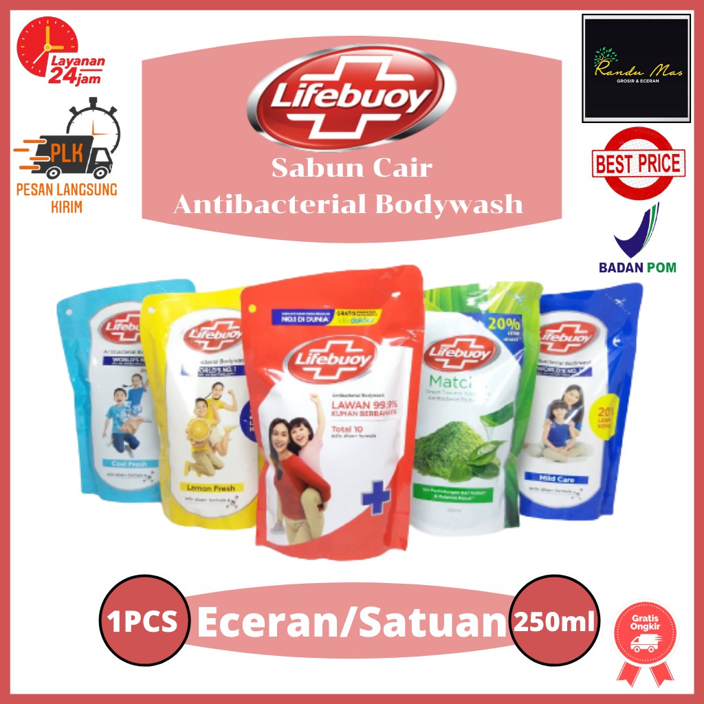 Lifebuoy Sabun Mandi Cair Refil 250ml Antibacterial Body Wash Original Murah