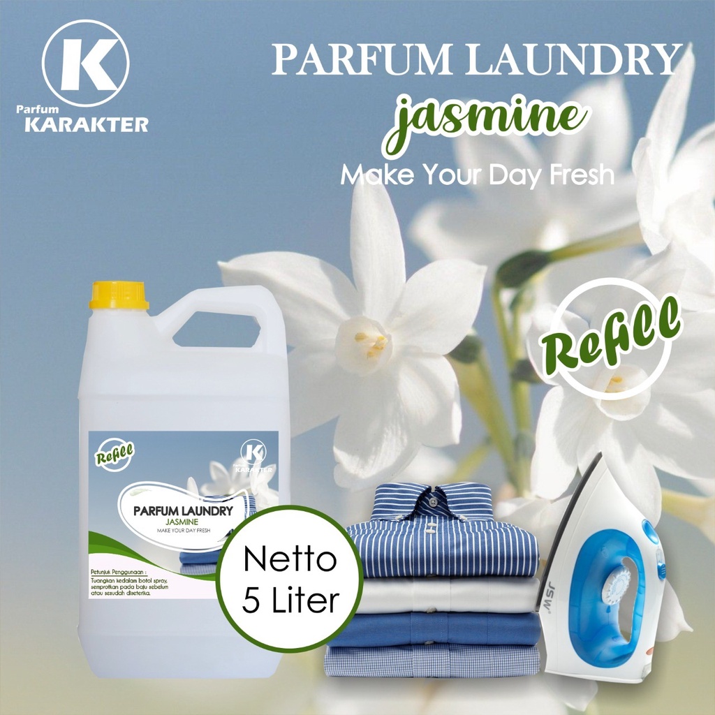 Parfum Laundry aroma Jasmine | Bibit Parfum Import Wangi &amp; Tahan Lama | Kemasan 5 Liter | Bisa Cod | Terlaris