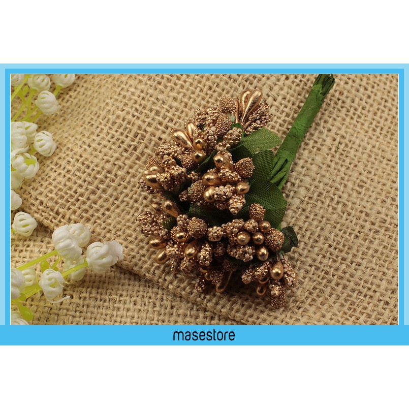 6 Tangkai Putik Bunga Kombinasi Coklat Emas PB-012 Masestore Craft