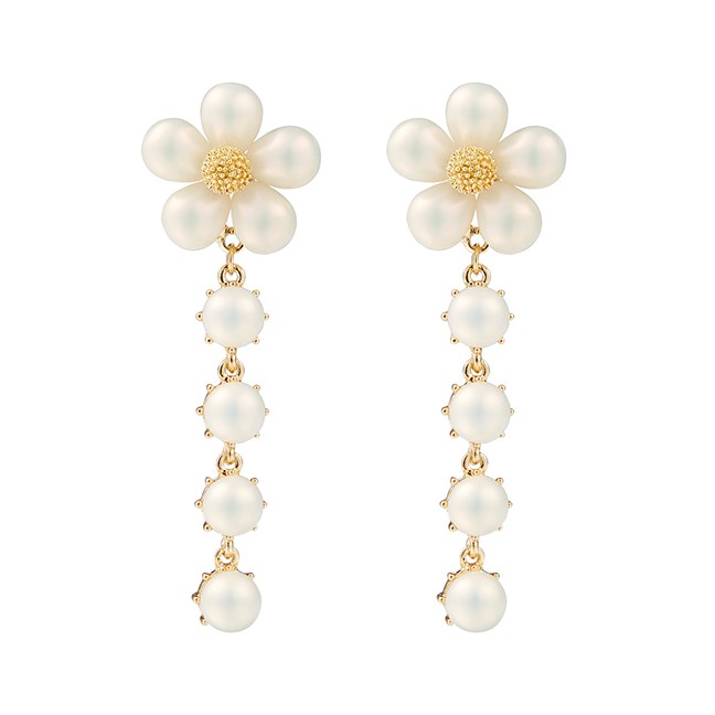 LRC Anting Tusuk Fashion Flowers Imitation Pearl Flower Earrings F69319