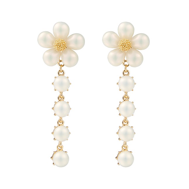 LRC Anting Tusuk Fashion Flowers Imitation Pearl Flower Earrings F69319