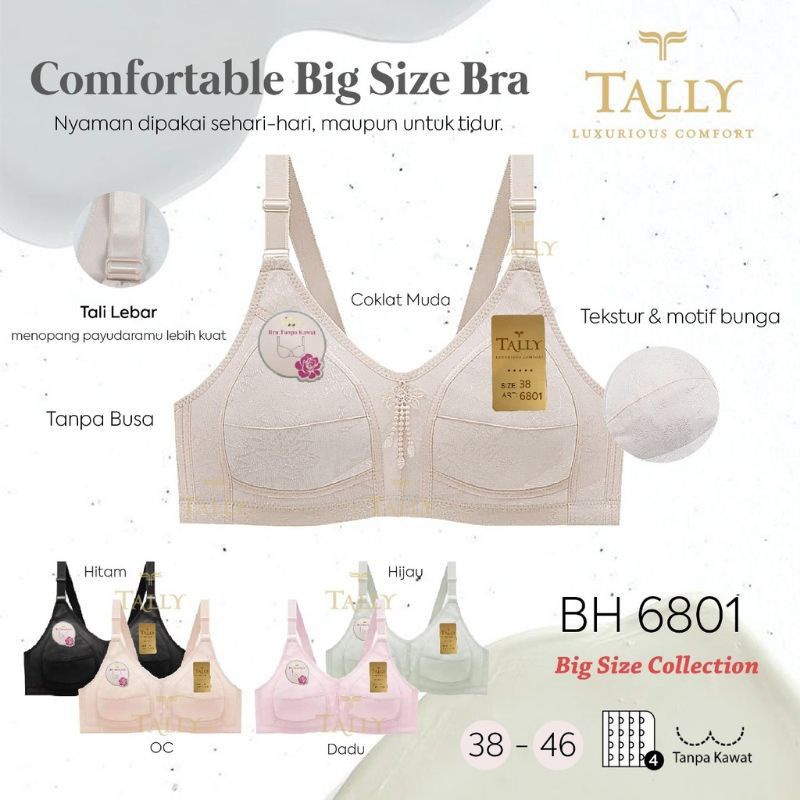 Bh Tally 6801 Cup Besar Tanpa Busa Tanpa Kawat Kait 4 Tally Bra 6801 Big Size Collection