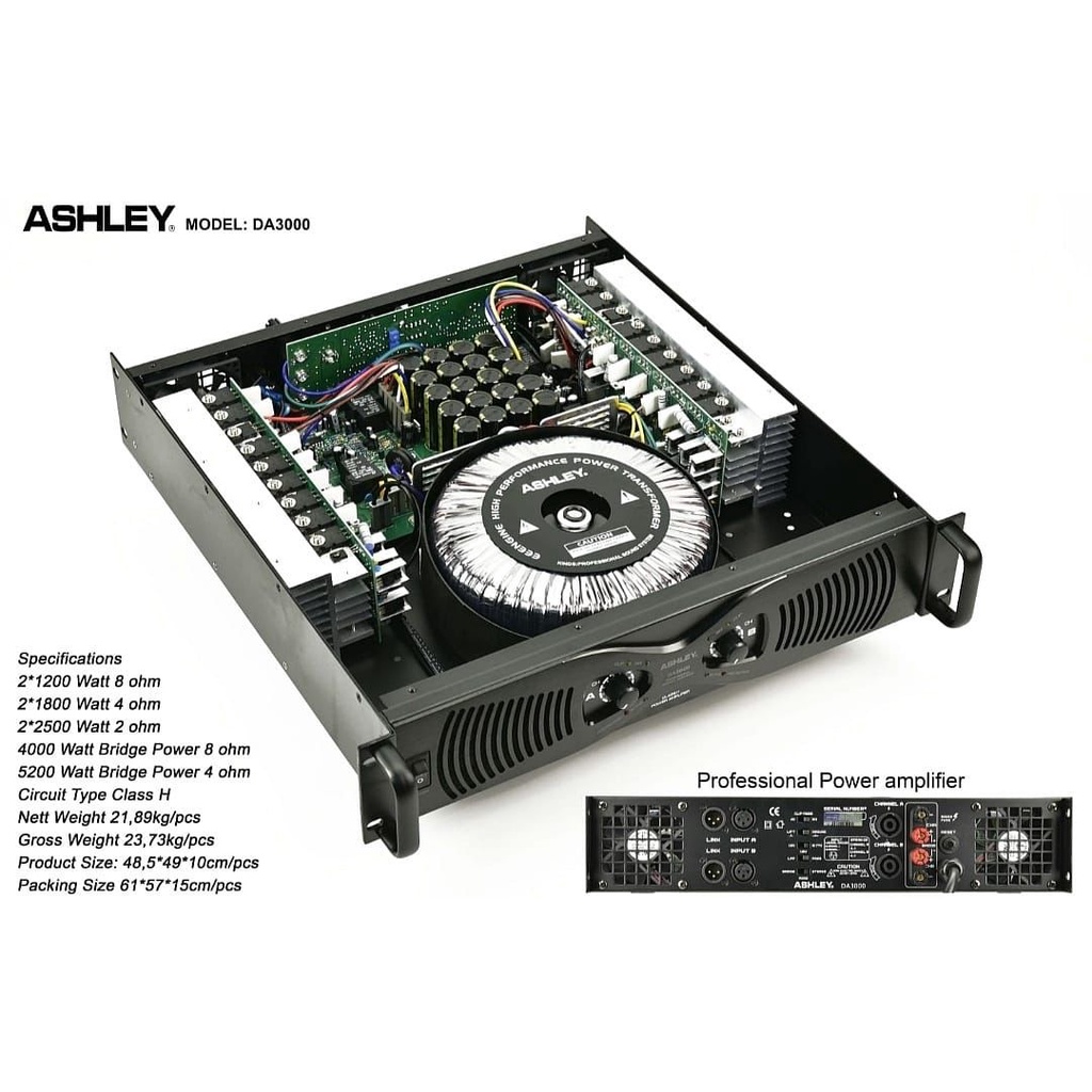 POWER ASHLEY DA3000 POWER AMPLIFIER 2 X 1000 WATT CLASS H ( ORIGINAL )