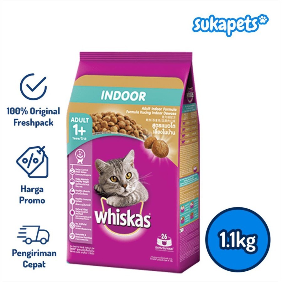 Whiskas Adult Cat Indoor Makanan Kucing Kering 1.1kg