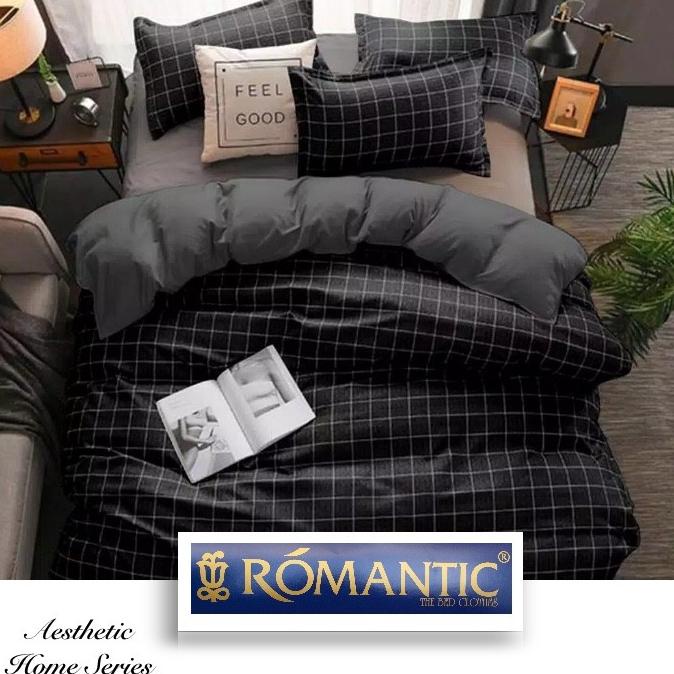 AESTHETIC KOREA Bedcover Sprei by ROMANTIC motif kotak hitam katun