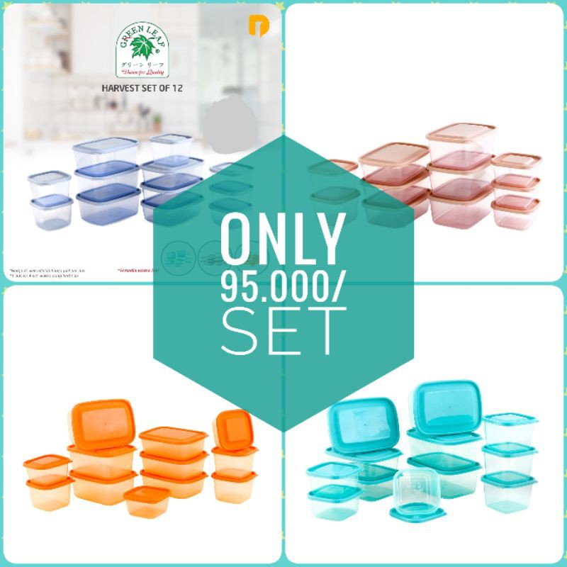 HARVEST SET OF 12| WADAH PENYIMPANAN MAKANAN MURAH 4 MACAM WARNA BIRU, TOSCA, ORANGE, UNGU