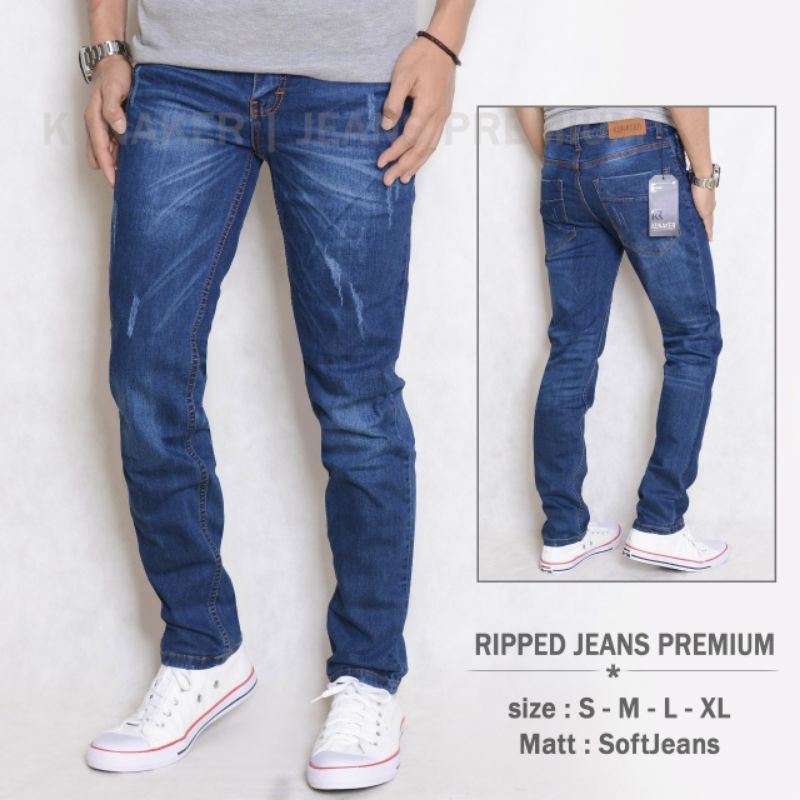 Celana Jeans Pria Sobek - SCRATCH - S, M, L, & XL - Biru - Celana Jeans Ripped Lois Jelana Clana Pan