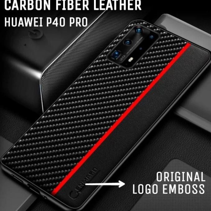 HUAWEI P40 PRO / P 40 PRO CARBON FIBER LEATHER CASE ORIGINAL CENMASO - Merah