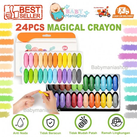 Magical Crayon 12 pcs 24 pcs Crayons Set Bayi Anak Peanut Yplus UK Mudah Dihapus Tidak Kotor Tangan