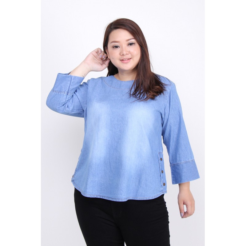 Atasan Wanita Baju Jeans Lengan Panjang / Baju Denim Lengan Panjang - JSK 3810 Big Size