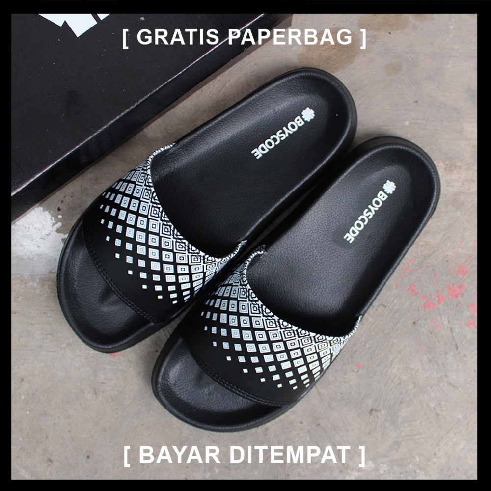 Sendal Selop Pria Distro Terbaru Boyscode Batik Yunani / Sendal Slide Pria / Sendal Slip On Pria